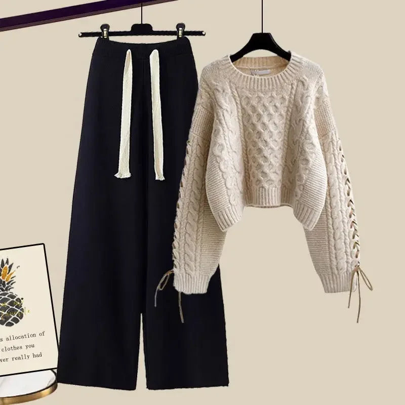 Comfortabele tweedelige set voor dames met trui en wijde broek voor de winter