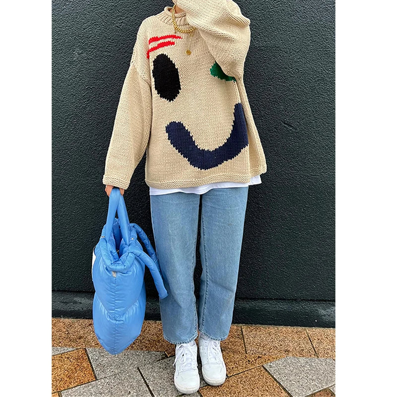 Stijlvolle dames trui met lachend gezicht ontwerp – Perfect voor een casual look