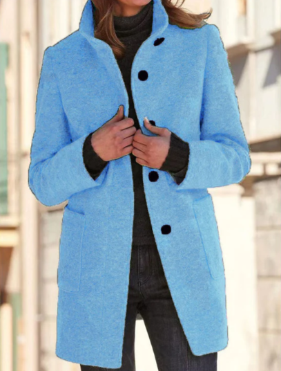 Elegante minimalistische jas met hoge kraag en originele knopen