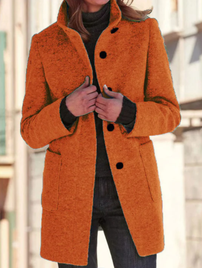 Elegante minimalistische jas met hoge kraag en originele knopen