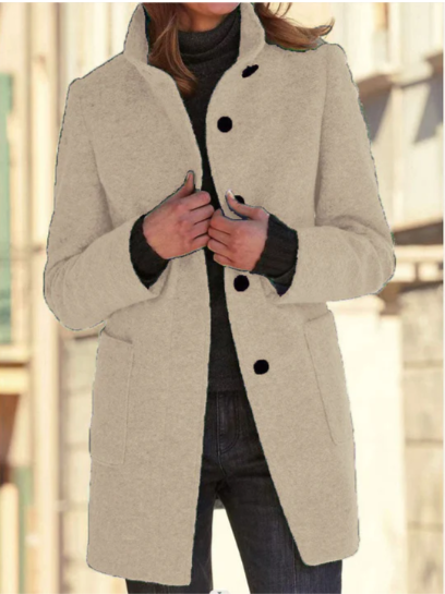 Elegante minimalistische jas met hoge kraag en originele knopen