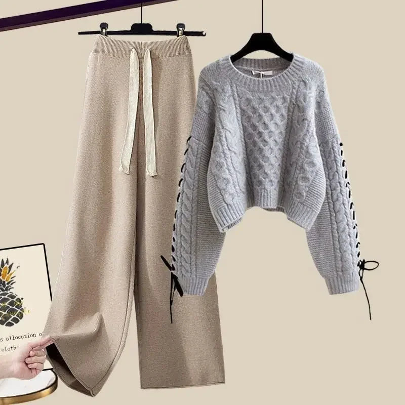 Comfortabele tweedelige set voor dames met trui en wijde broek voor de winter