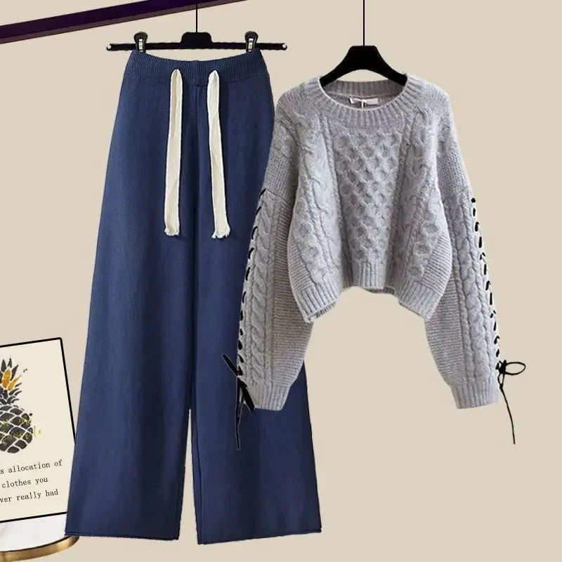 Comfortabele tweedelige set voor dames met trui en wijde broek voor de winter