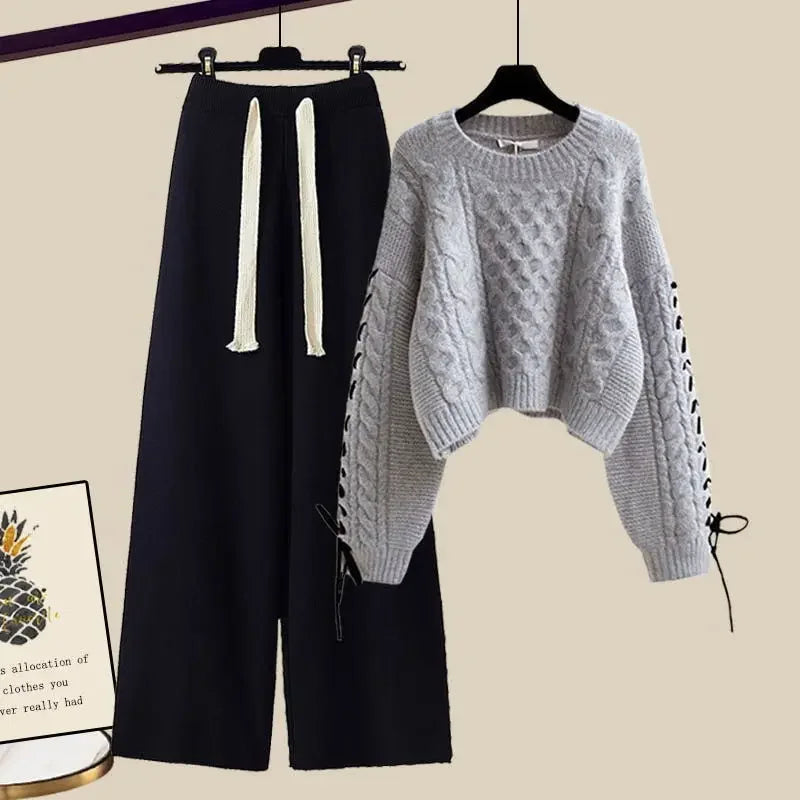 Comfortabele tweedelige set voor dames met trui en wijde broek voor de winter