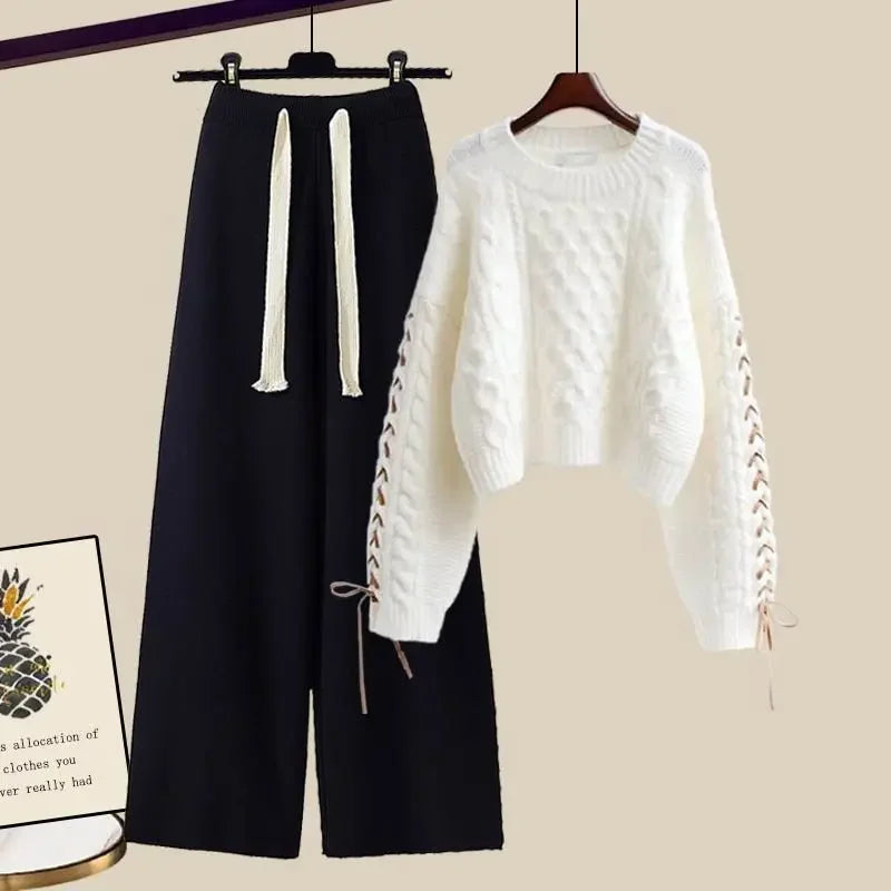 Comfortabele tweedelige set voor dames met trui en wijde broek voor de winter