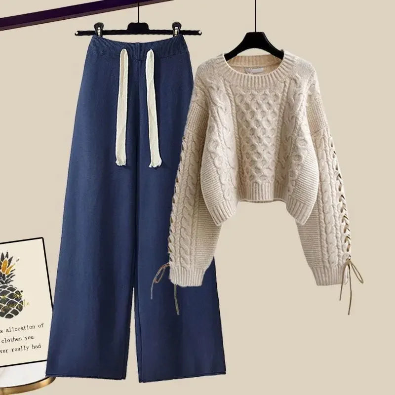 Comfortabele tweedelige set voor dames met trui en wijde broek voor de winter