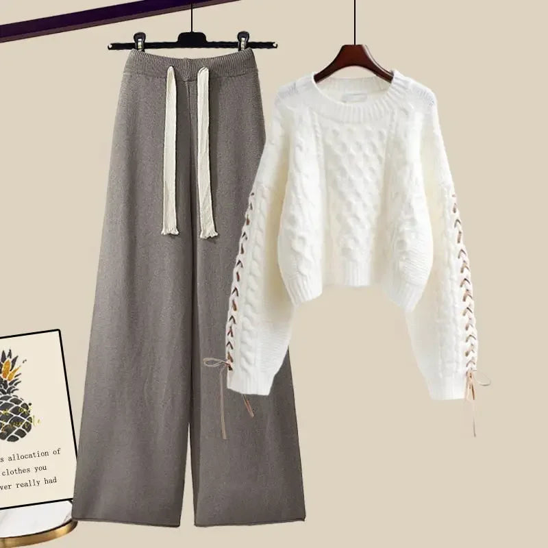 Comfortabele tweedelige set voor dames met trui en wijde broek voor de winter