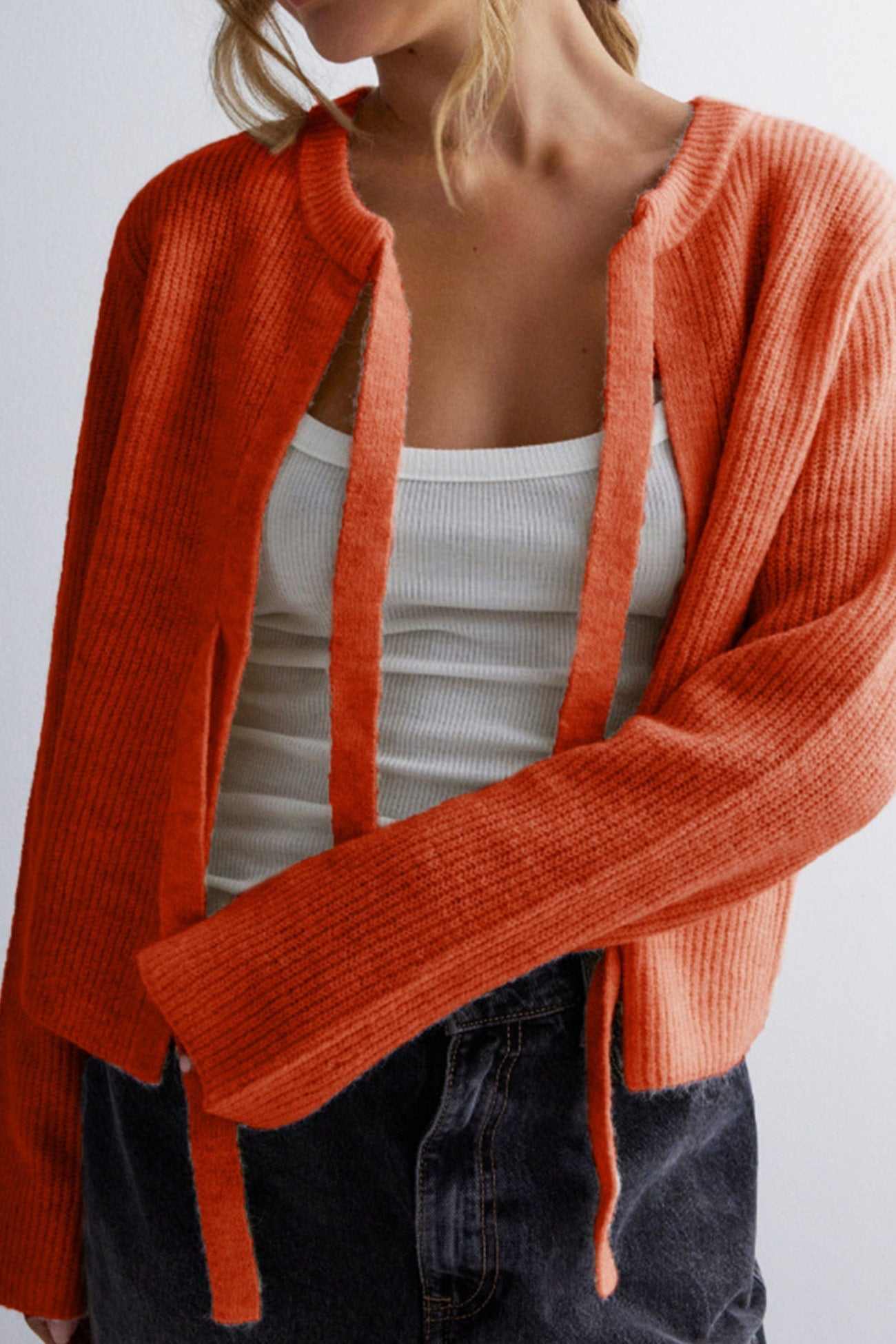 Korte Cardigan met Bindstrik en Ribbels voor Dames