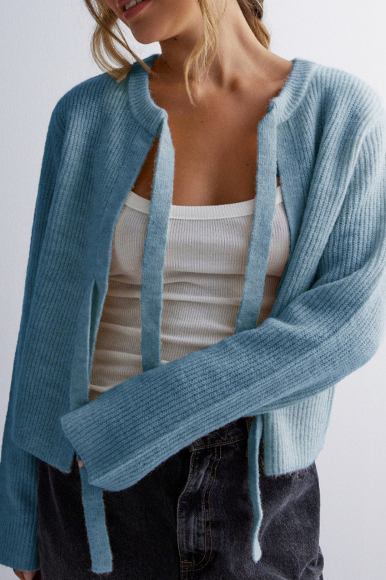 Korte Cardigan met Bindstrik en Ribbels voor Dames