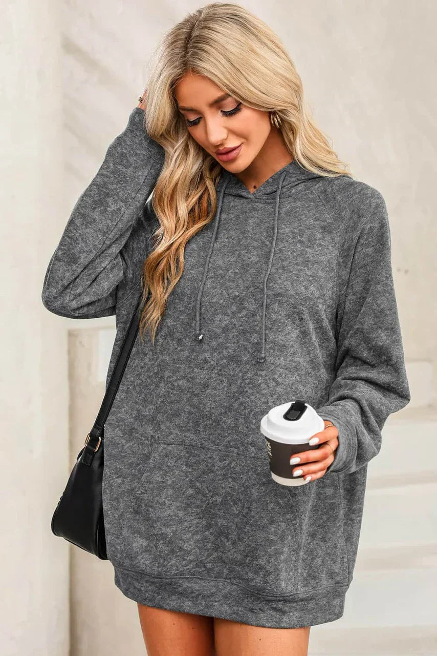 Grijze Pullover Hoodie met Kangoeroezak en Trekkoord