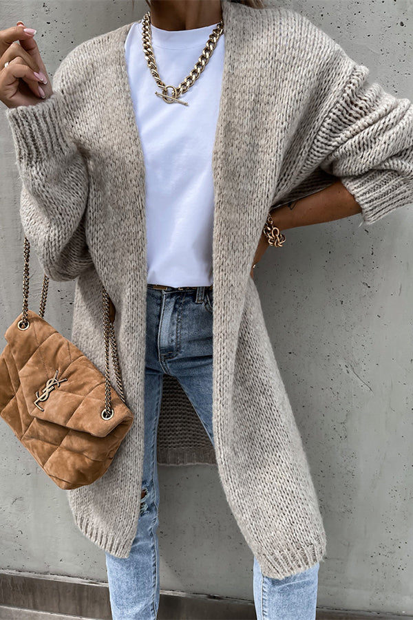 Effen Kleur V-hals Lange Oversized Midi Cardigan – Comfortabel en Stijlvol
