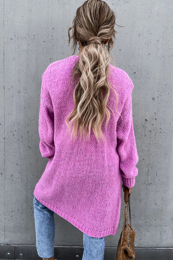Effen Kleur V-hals Lange Oversized Midi Cardigan – Comfortabel en Stijlvol