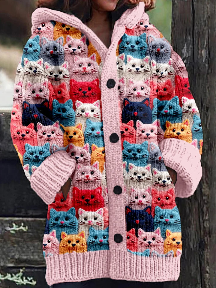 Myla - Vrolijk vest met capuchon en schattig kattenpatroon