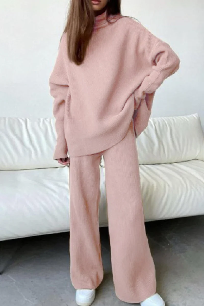 Casual Turtleneck met Patchwork en Lange Mouwen – Twee-delig Set voor Dames