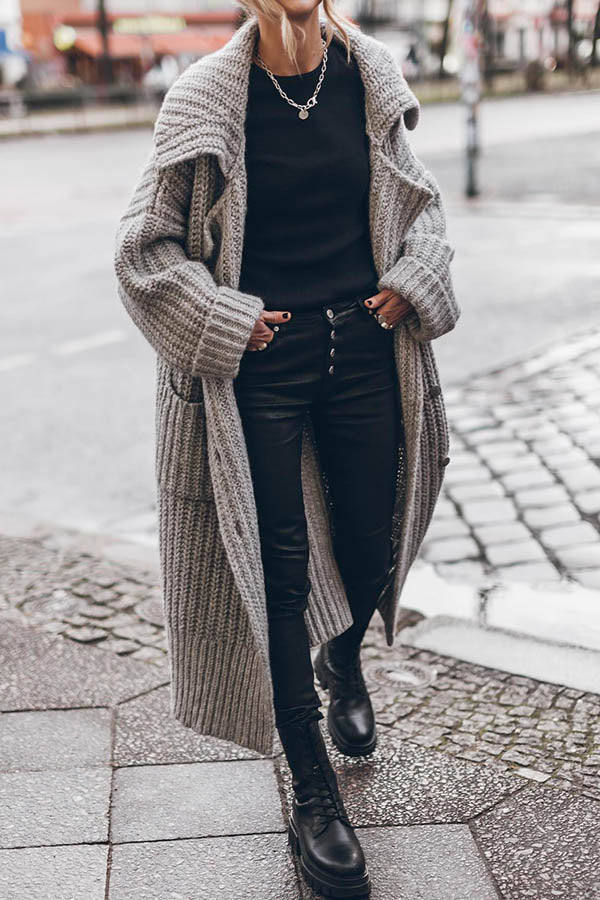 Warme Dikke Gebreide Lange Vest met Knoopsluiting en Zakken – Oversized Model