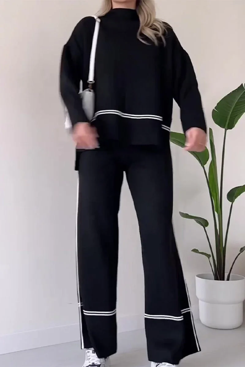 Casual Set met Patchwork Turtleneck en Lange Mouwen voor Dames