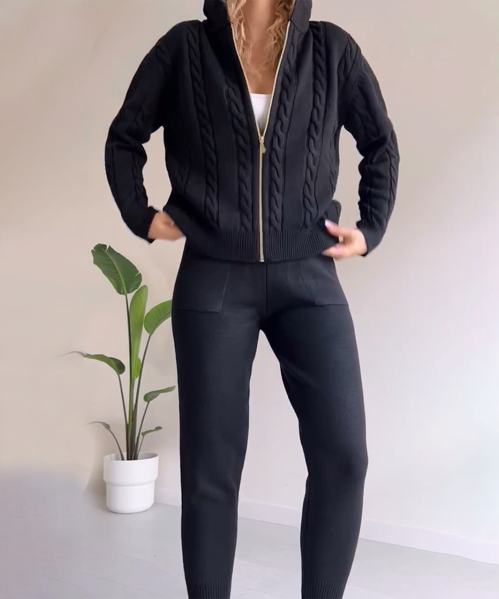 Trendy Dames Set: Gedraaide Sweater en Cardigan in Moderne Stijl