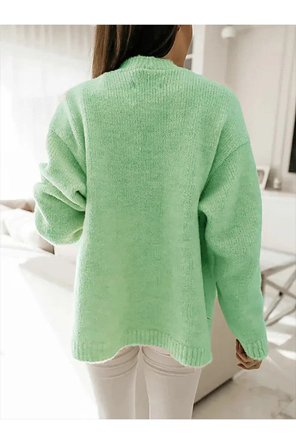 Groene Trui met Nette Kraag en Lange Mouwen