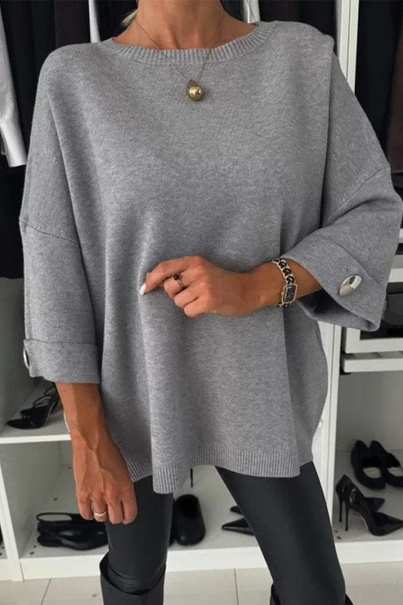 Dames Top met Ronde Hals en Middellange Mouwen – Tijdloze Stijl