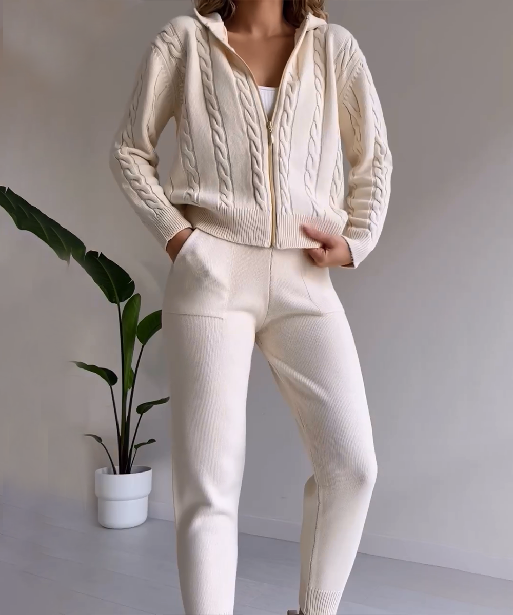 Trendy Dames Set: Gedraaide Sweater en Cardigan in Moderne Stijl