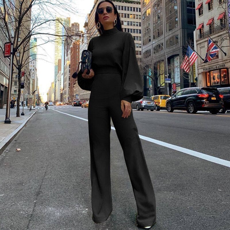 Chique dames jumpsuit met wijde pijpen en stijlvolle lange mouwen