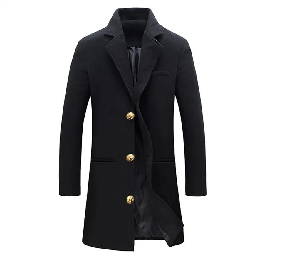 Elegante heren winterjas met enkelrijs sluiting en klassiek silhouet
