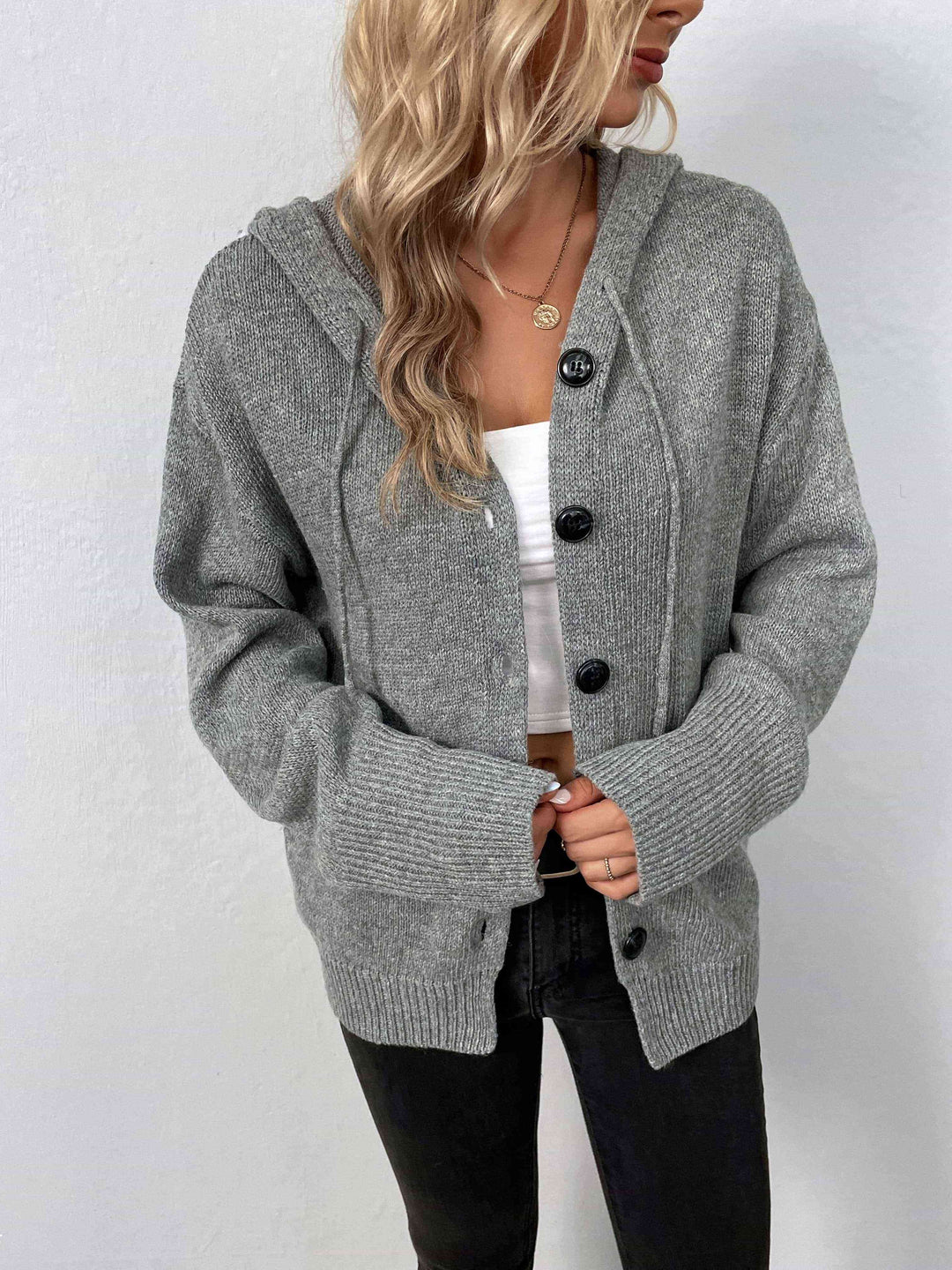 Knopen Hoodie Met Lange Mouwen voor Stijlvolle Vrouwen